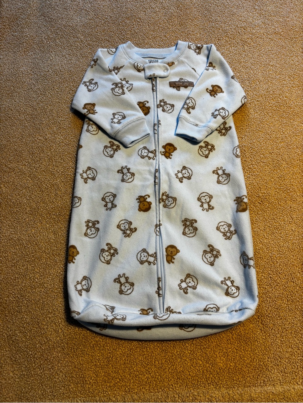 Carter's White Sleep Sack with Brown Monkey Print